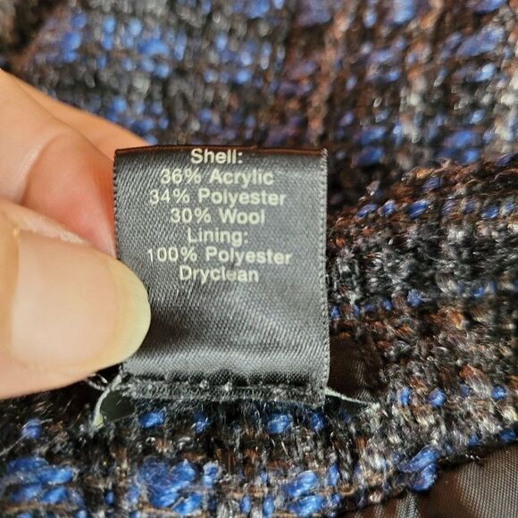 Ann Taylor Skirt Wool Tweed Pencil Plaid Black Blue 10 Dark Academia Secretary - Picture 11 of 12